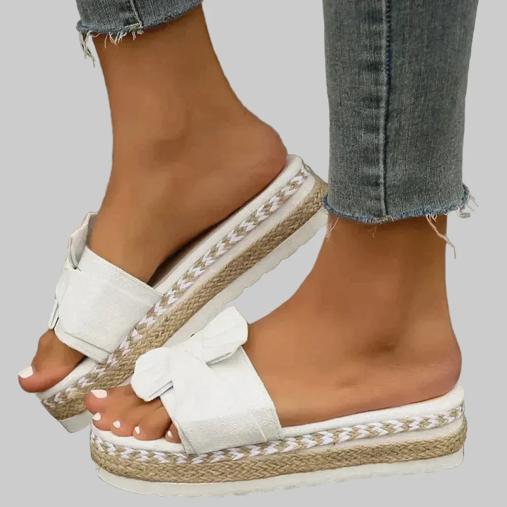 Women orthopedic bow tie wedge sandals peep toe slip-on platform