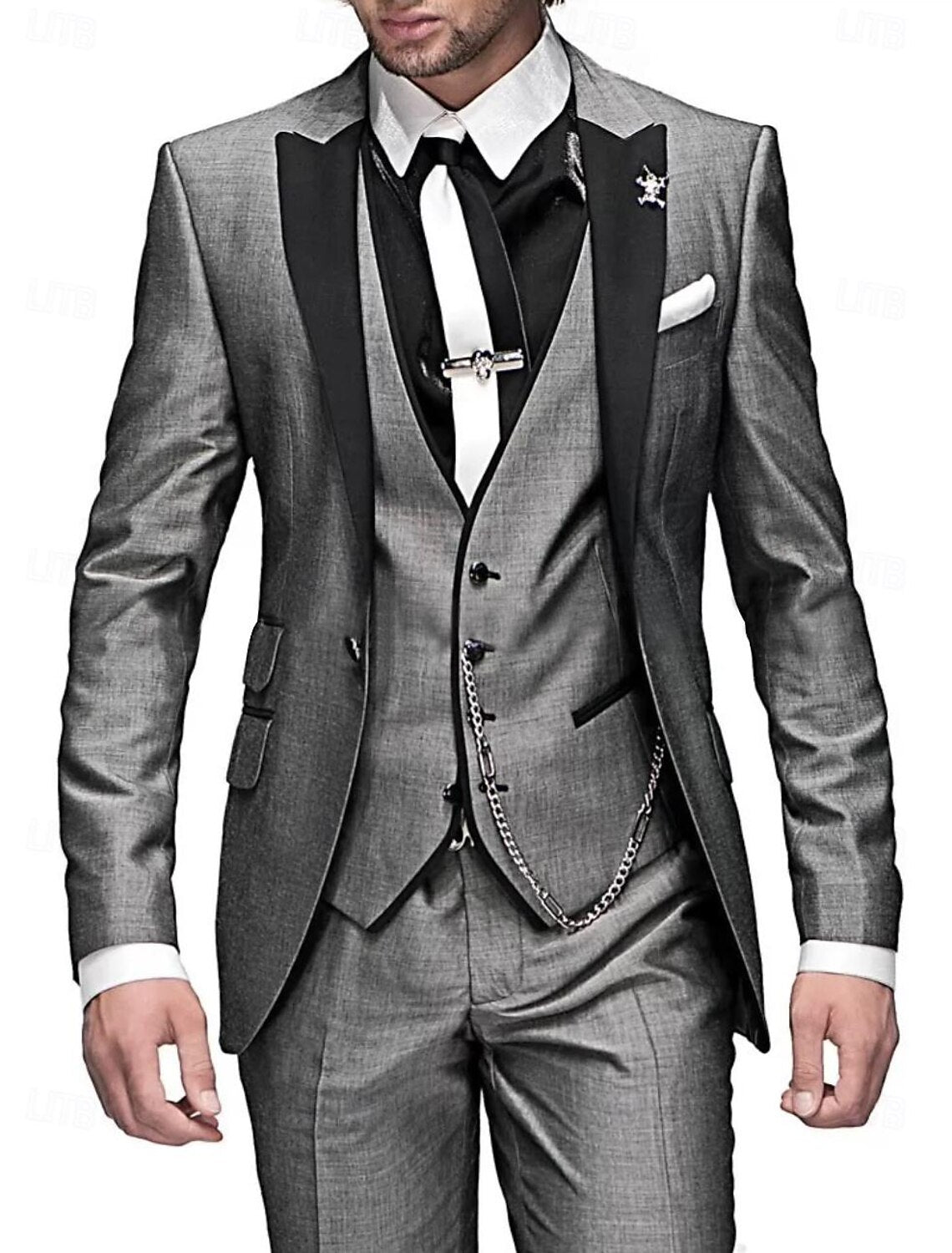 Men 3 piece suit set blazer waistcoat trousers tailored modern fit