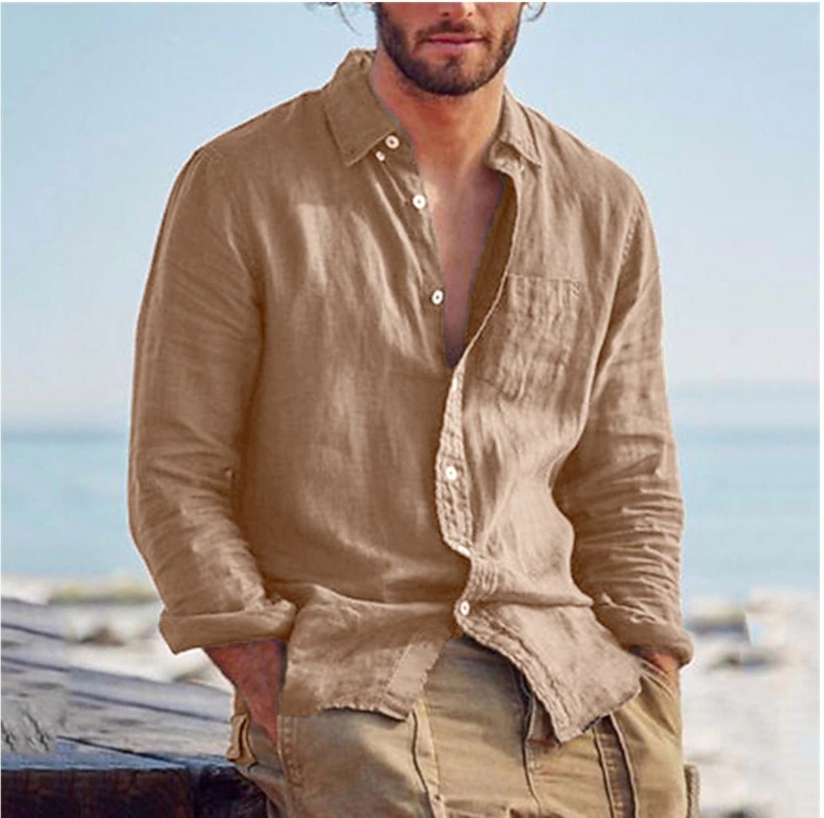 Men's lightweight breathable casual button-up shirt, relaxed fit