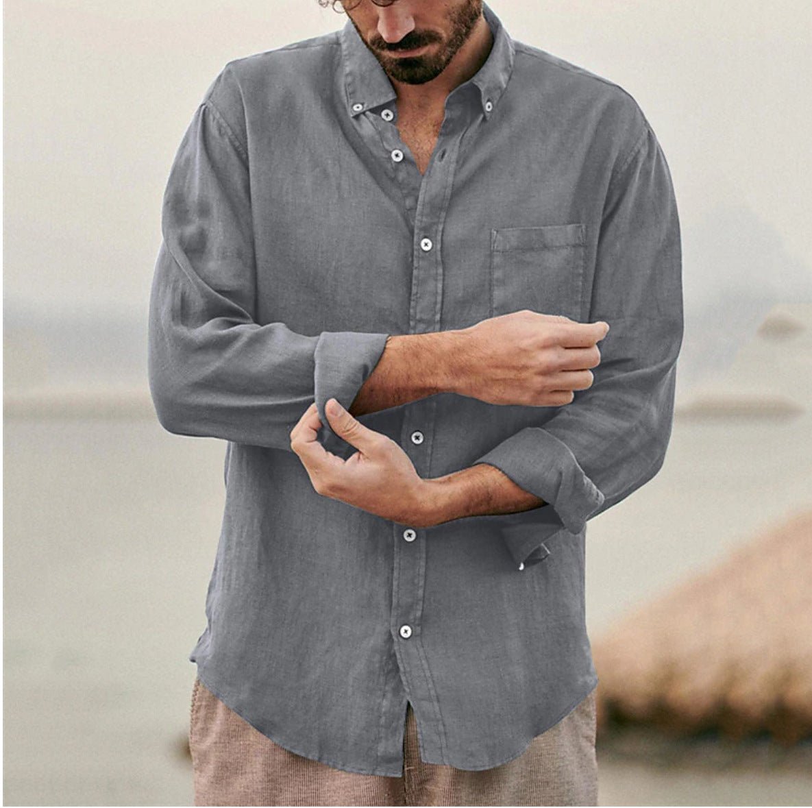 Men's lightweight breathable casual button-up shirt, relaxed fit