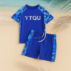 Kids 2 piece quick dry swimsuit unisex in pink and blue