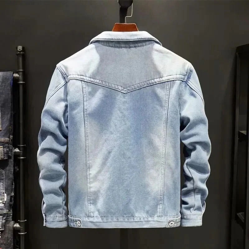 Unisex denim jacket wind resistant with soft interior lining in light blue dark blue and black