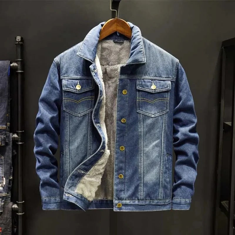 Unisex denim jacket wind resistant with soft interior lining in light blue dark blue and black