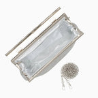 Gold evening clutch bag with crystal embellishments and snap closure