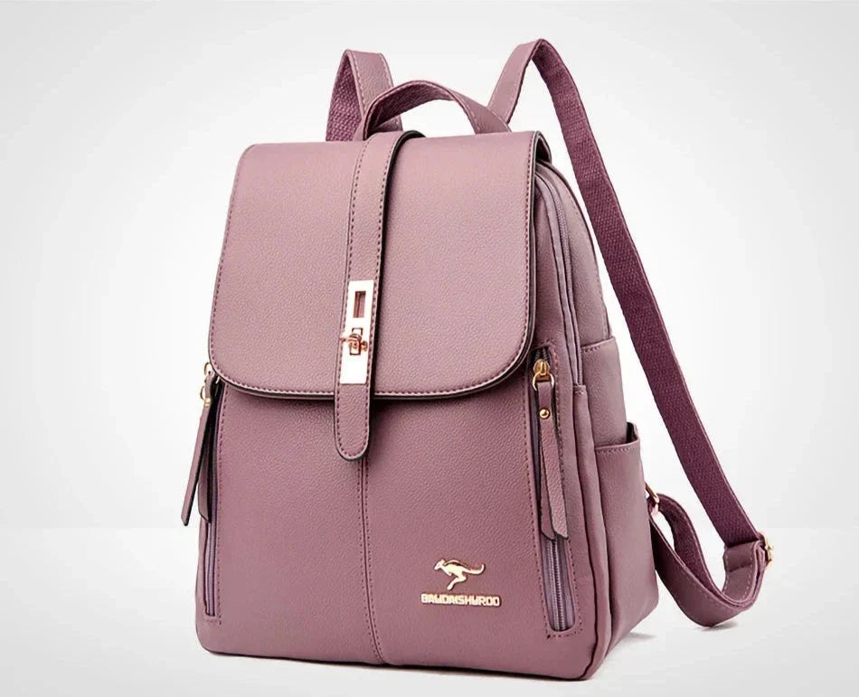 Women vegan leather backpack minimalist design with gold-tone hardware