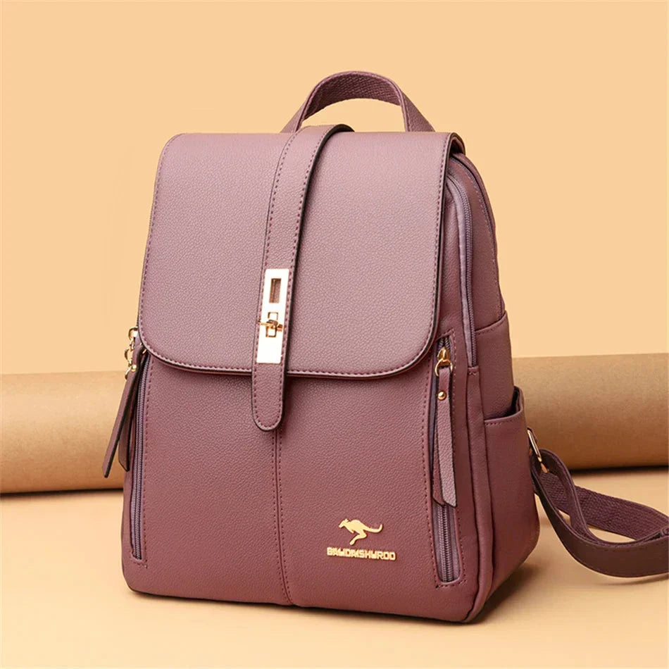 Women vegan leather backpack minimalist design with gold-tone hardware