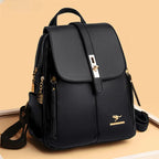 Women vegan leather backpack minimalist design with gold-tone hardware