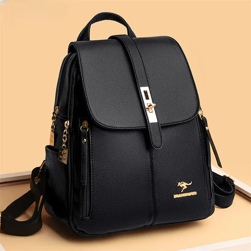 Women vegan leather backpack minimalist design with gold-tone hardware