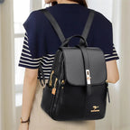 Women vegan leather backpack minimalist design with gold-tone hardware