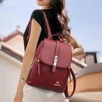 Women vegan leather backpack minimalist design with gold-tone hardware