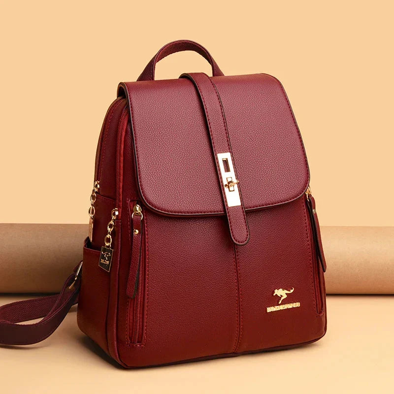Women vegan leather backpack minimalist design with gold-tone hardware
