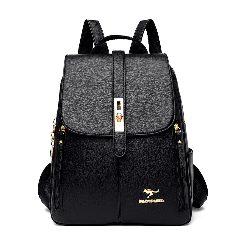 Women vegan leather backpack minimalist design with gold-tone hardware