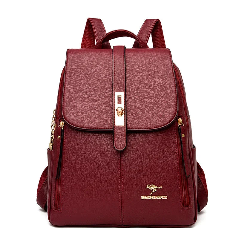 Women vegan leather backpack minimalist design with gold-tone hardware
