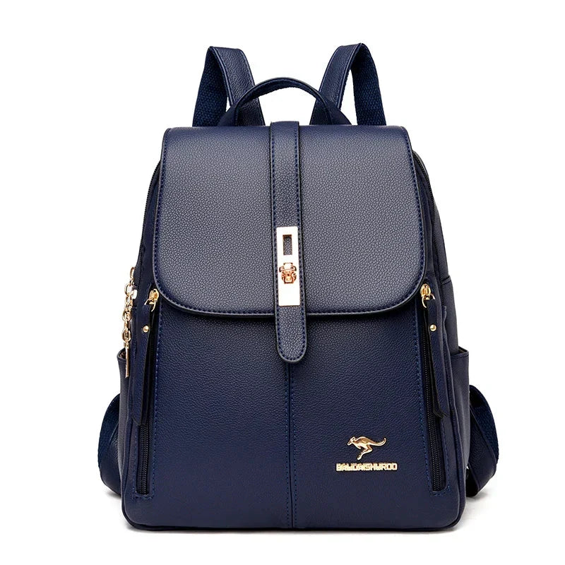 Women vegan leather backpack minimalist design with gold-tone hardware