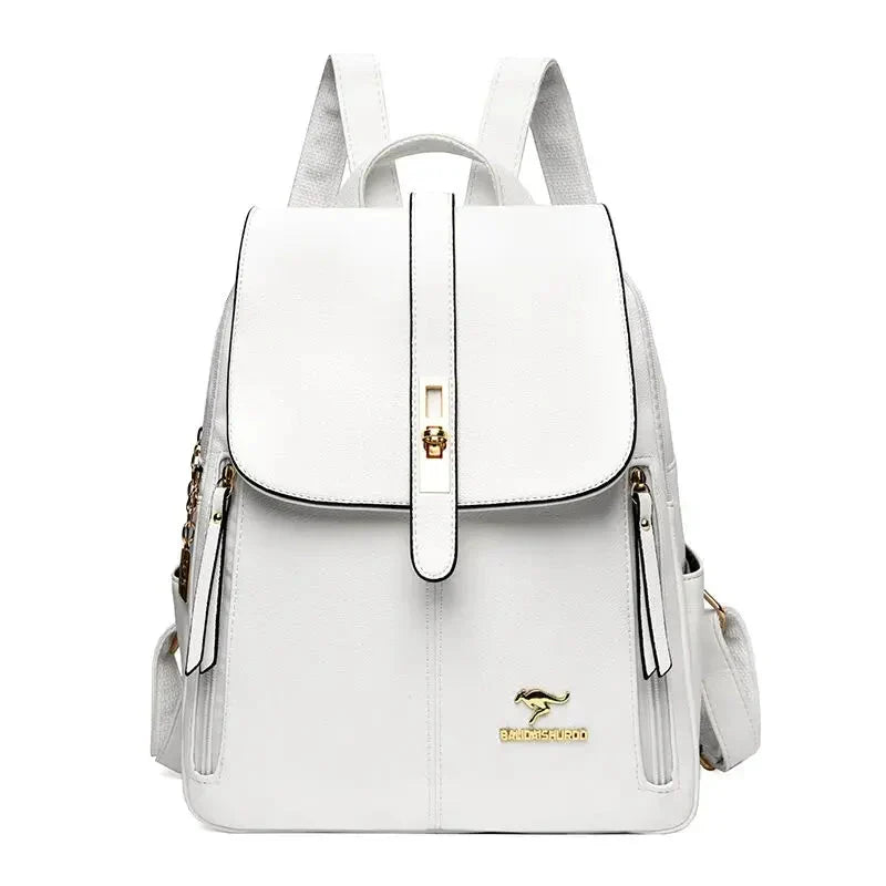 Women vegan leather backpack minimalist design with gold-tone hardware