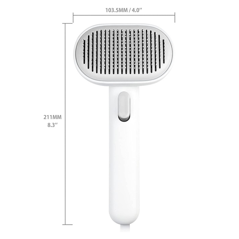 Automatic cleaning cat grooming brush with self-cleaning one-touch button and stainless steel bristles