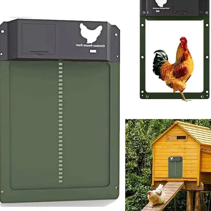 Automatic chicken coop door system solar battery powered brown green red