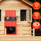 Automatic chicken coop door system solar battery powered brown green red