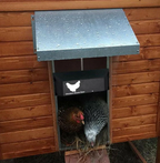 Automatic chicken coop door system solar battery powered brown green red
