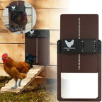 Automatic chicken coop door with light sensor weatherproof design in brown