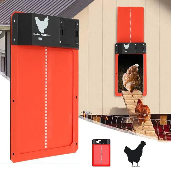 Automatic chicken coop door with light sensor weatherproof design in brown