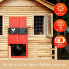 Automatic chicken coop door with light sensor weatherproof design in brown