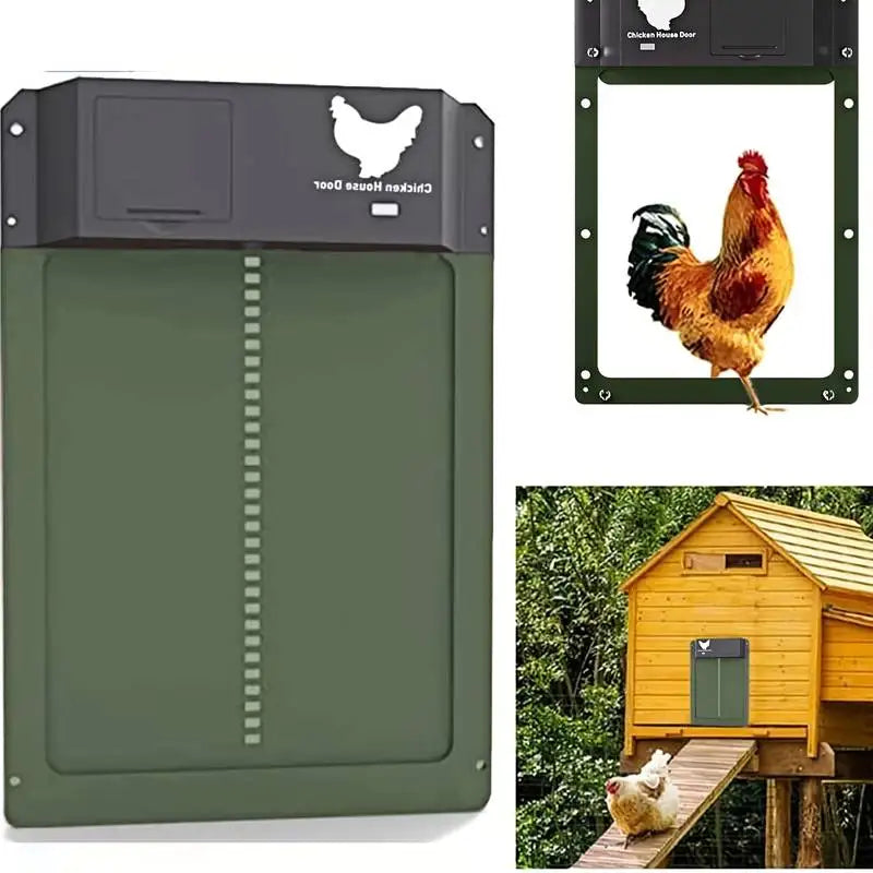 Automatic chicken coop door with light sensor weatherproof design in brown