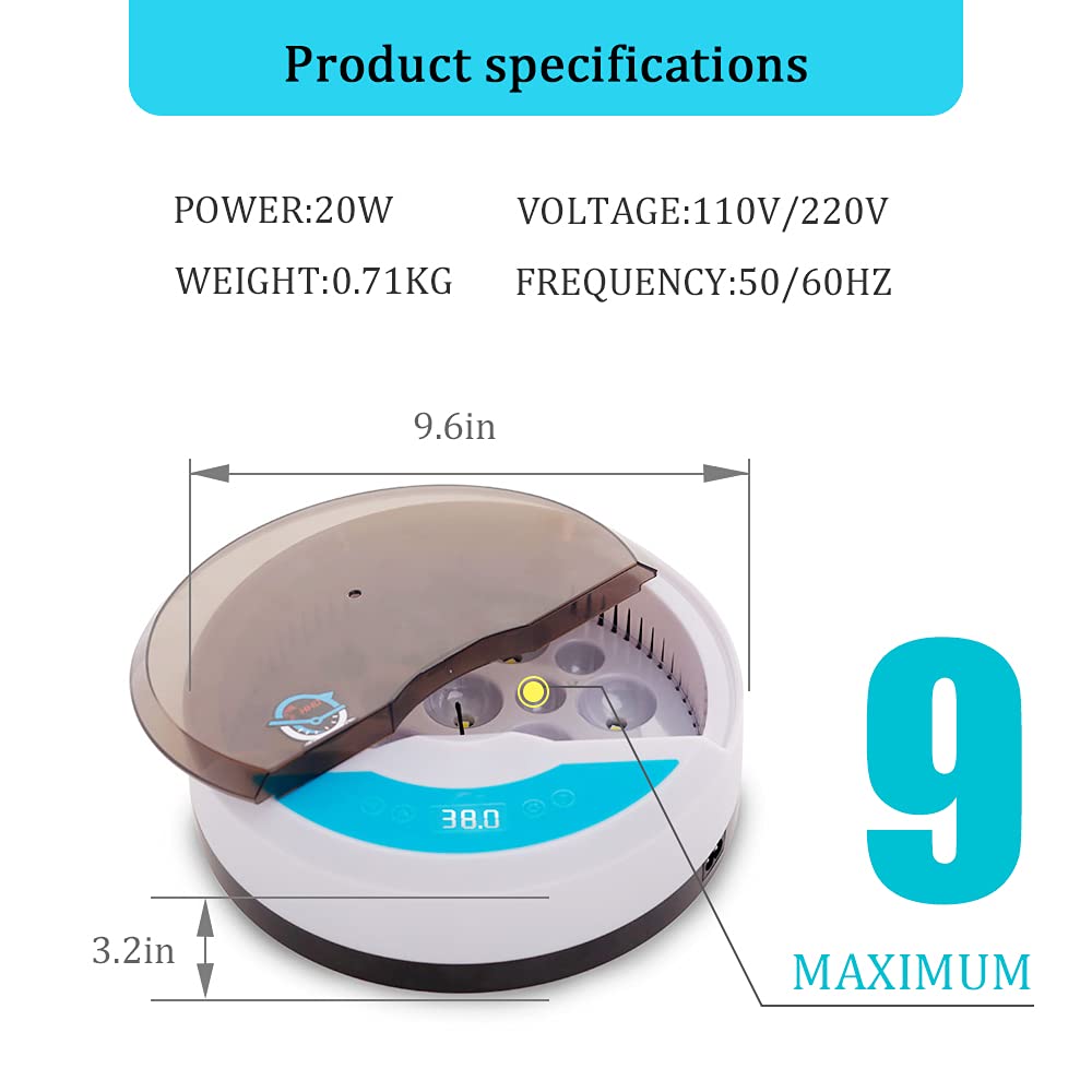 Automatic LED egg incubator with digital temperature control and built-in candler