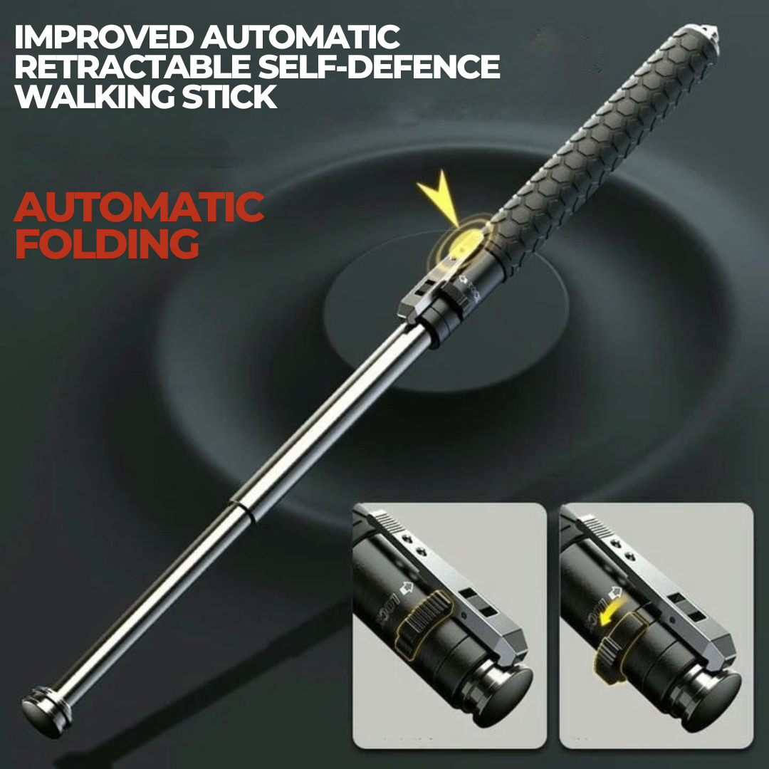 Self-defense walking stick with one-click mechanism and anti-slip grip, alloy urban safety cane
