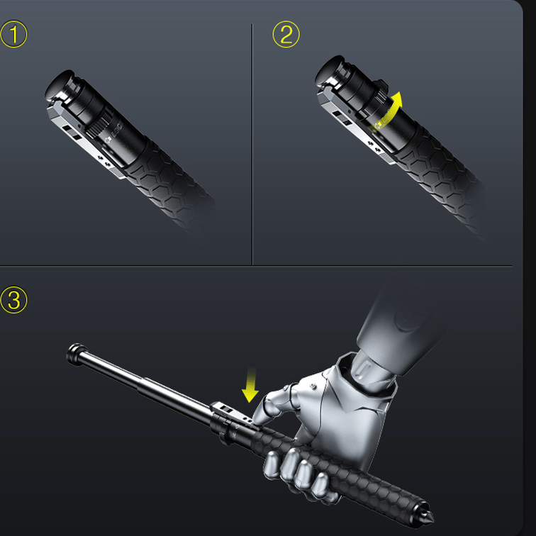 Self-defense walking stick with anti-slip grip and one-click mechanism, alloy urban safety