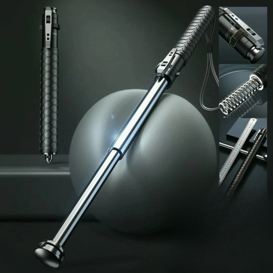 Self-defense walking stick with one-click mechanism and anti-slip grip, alloy urban safety cane