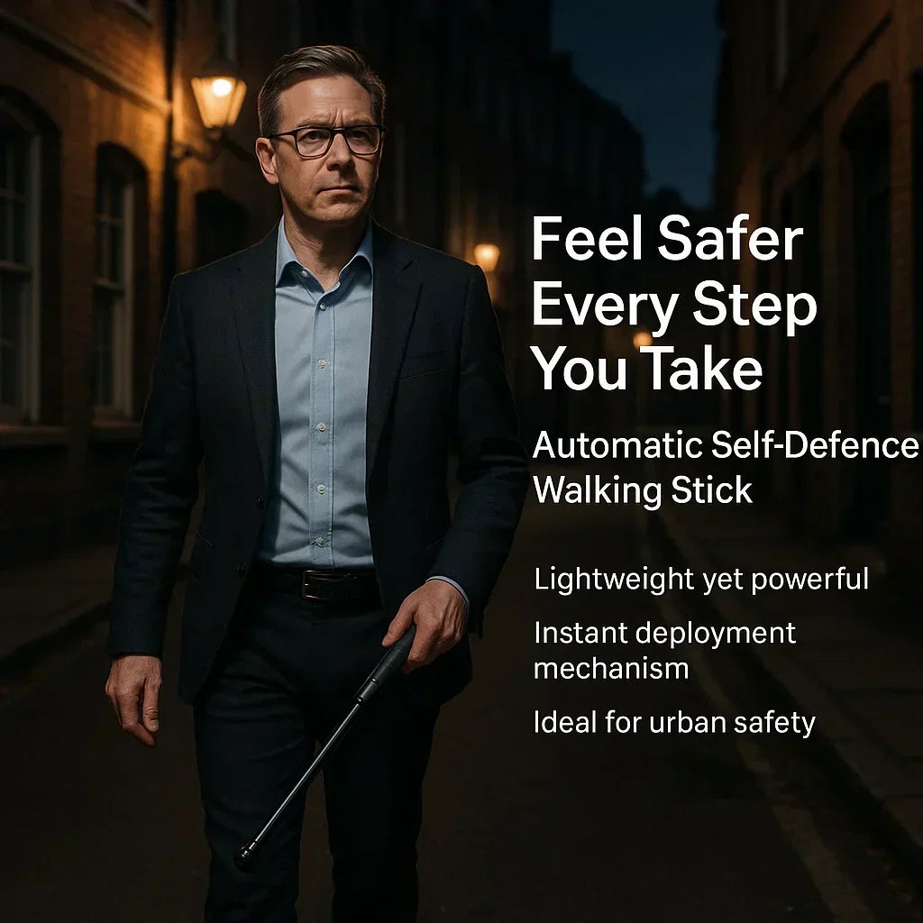 Self-defense walking stick with anti-slip grip and one-click mechanism, alloy urban safety