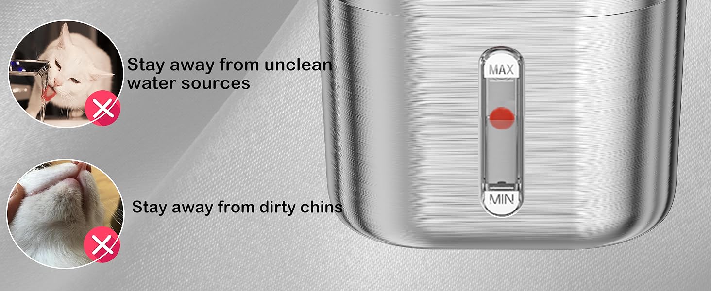 Stainless steel cat water fountain 73oz with triple filtration and quiet pump