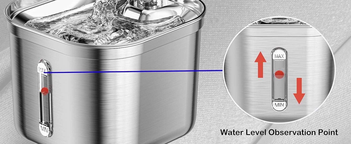 Stainless steel cat water fountain 73oz with triple filtration and quiet pump