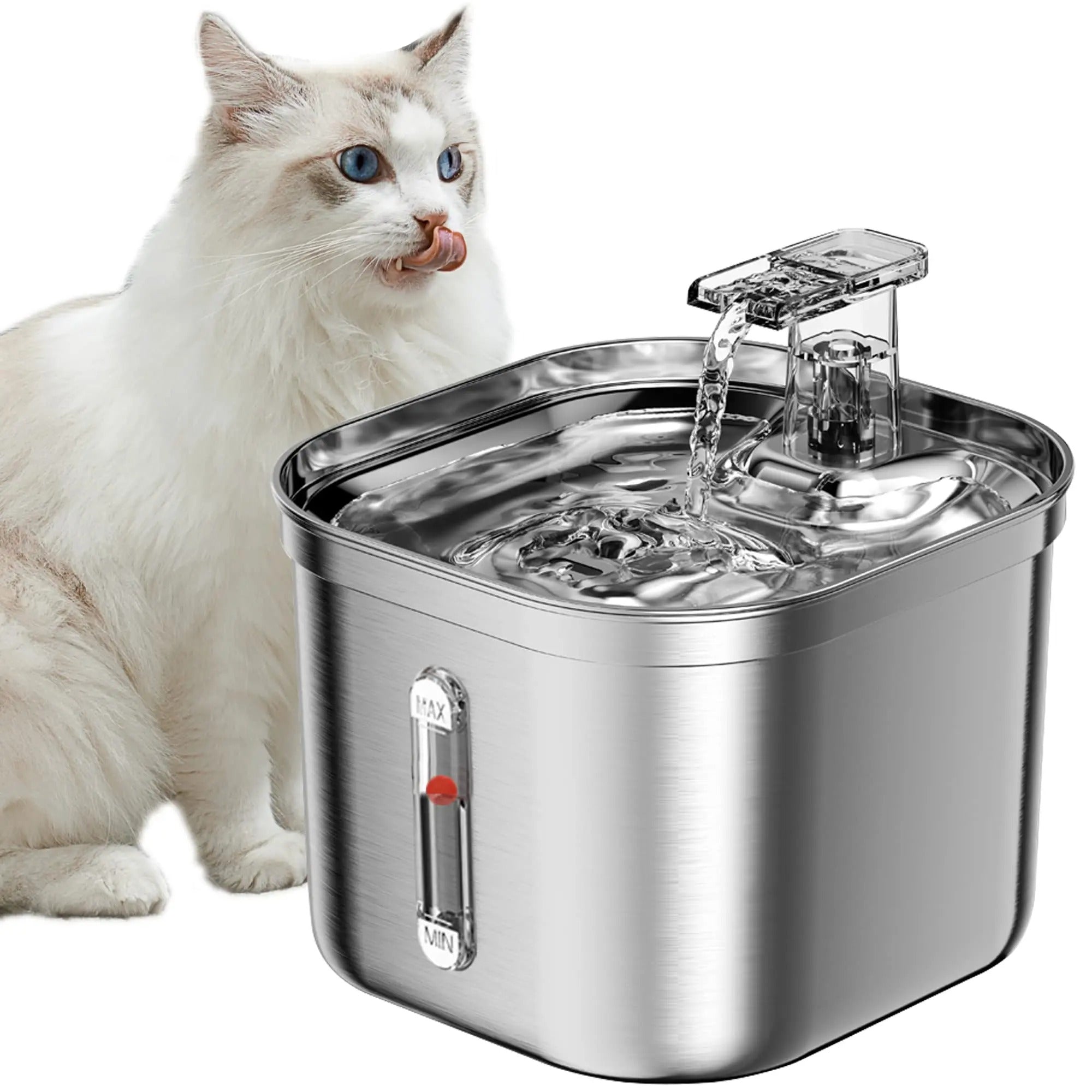 Stainless steel cat water fountain 73oz with triple filtration and quiet pump