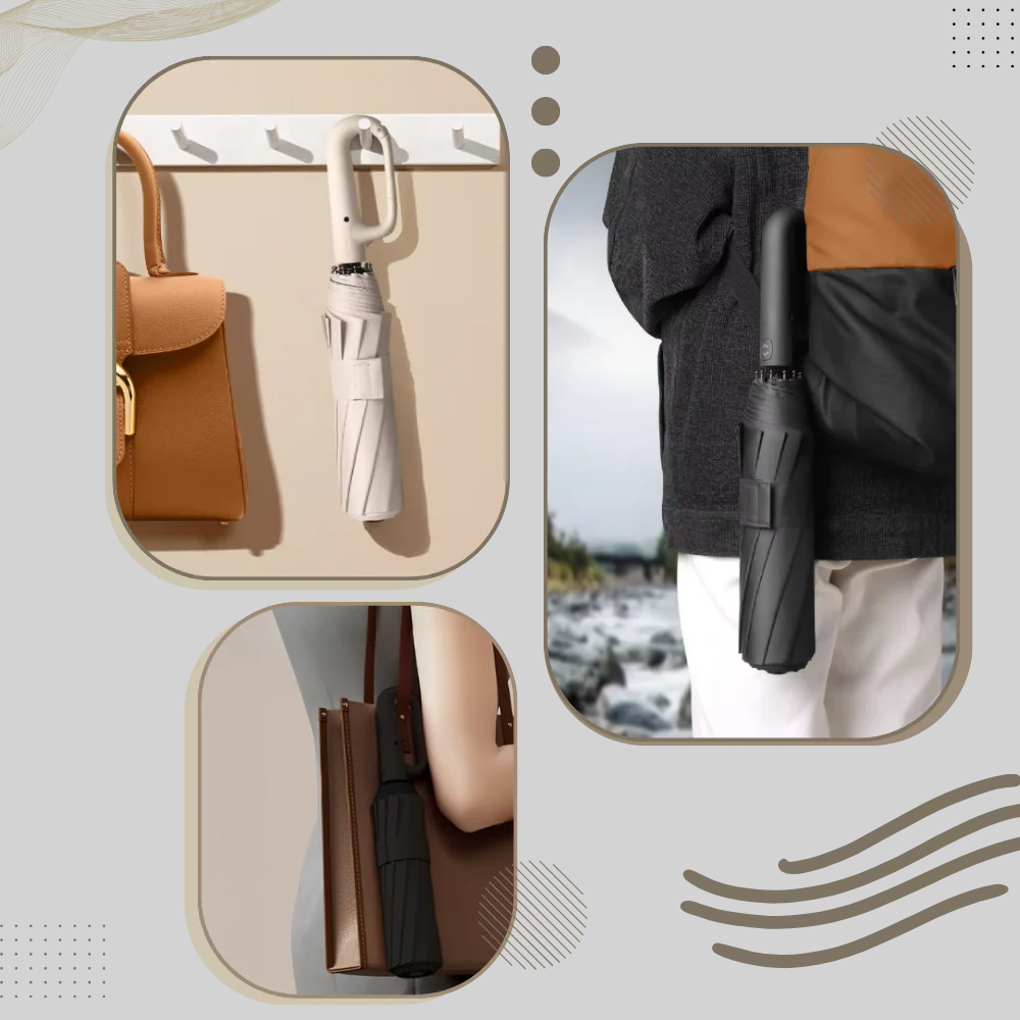 Auto lock folding umbrella wind resistant with hook handle 105 cm canopy