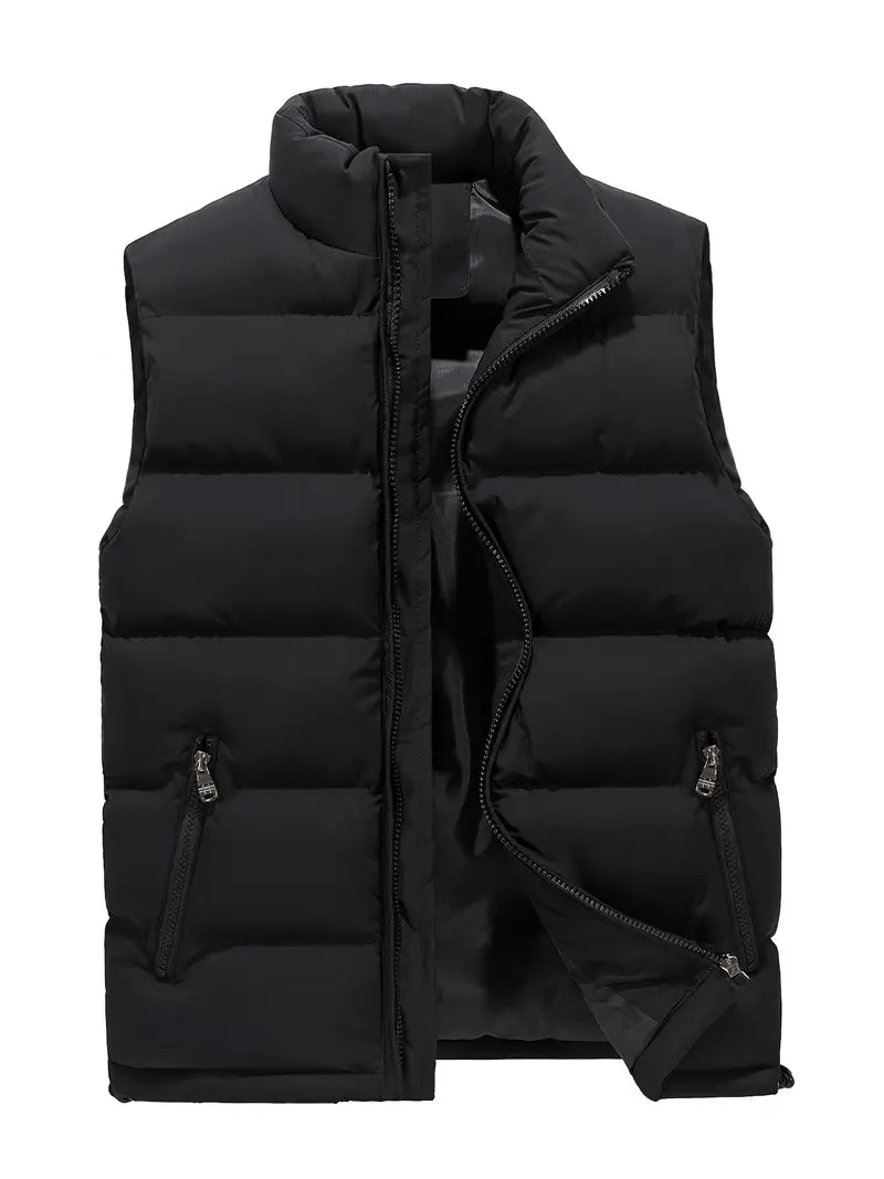 Men's quilted vest sleeveless body warmer with zip pockets and stand collar