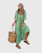 Women boho maxi dress flowing silhouette long sleeve bohemian style