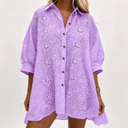 Embroidered button dress women's oversized fit, lightweight summer dress