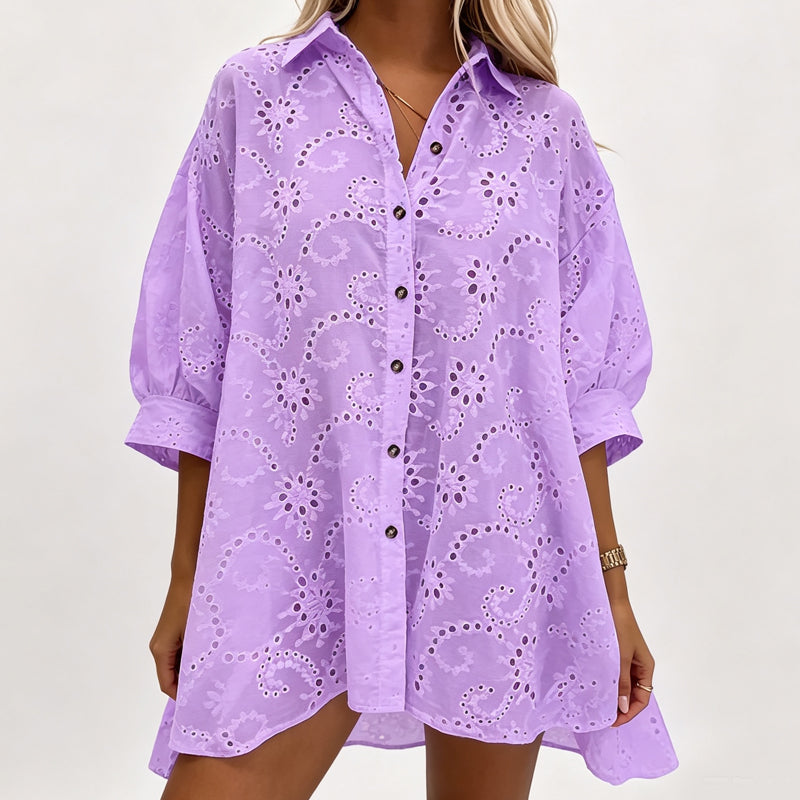 Embroidered button dress women's oversized fit, lightweight summer dress
