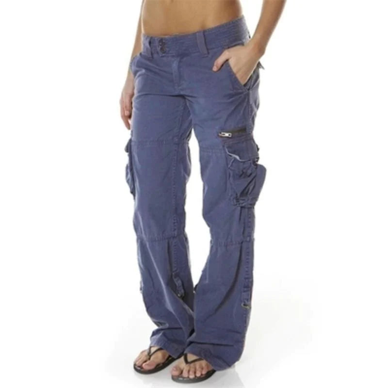 Women cotton cargo pants regular fit with functional pockets