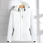 Women waterproof hooded rain jacket relaxed fit with zip pockets