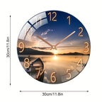 12-inch round silent wall clock with glass frame and modern nautical design