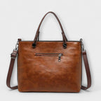 Women leather tote bag spacious in brown black and gray
