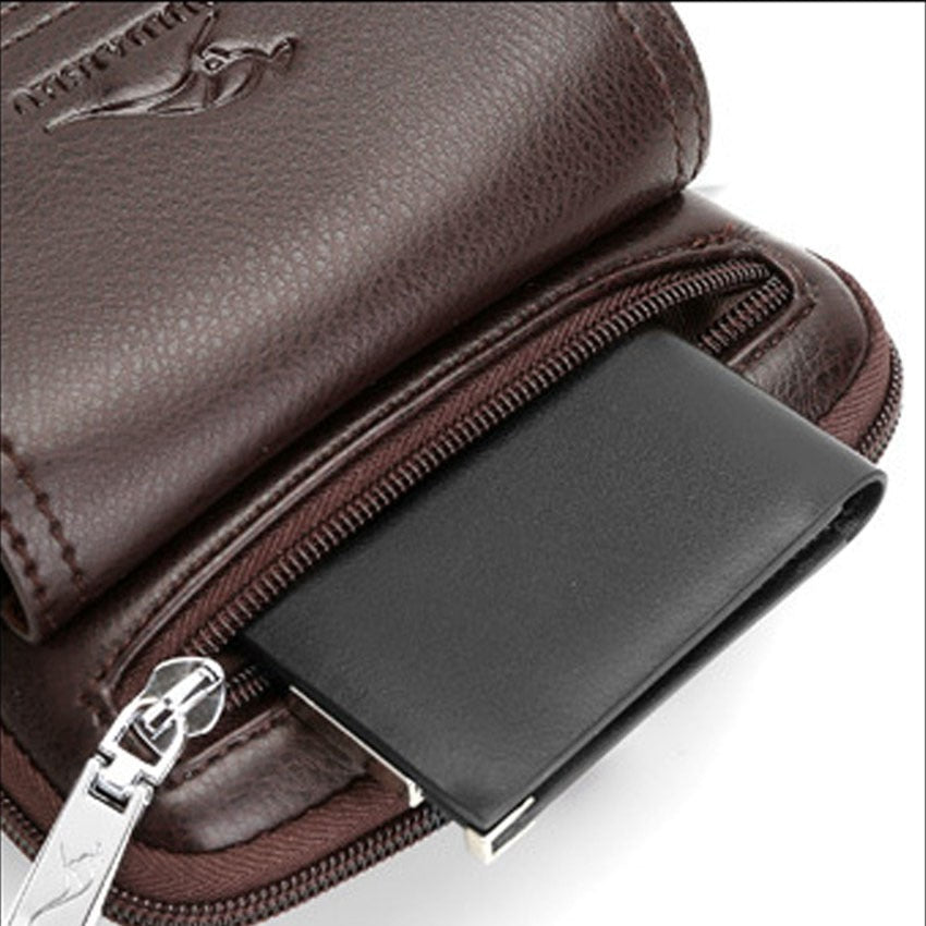 Men leather crossbody bag with zipper closure and adjustable shoulder strap