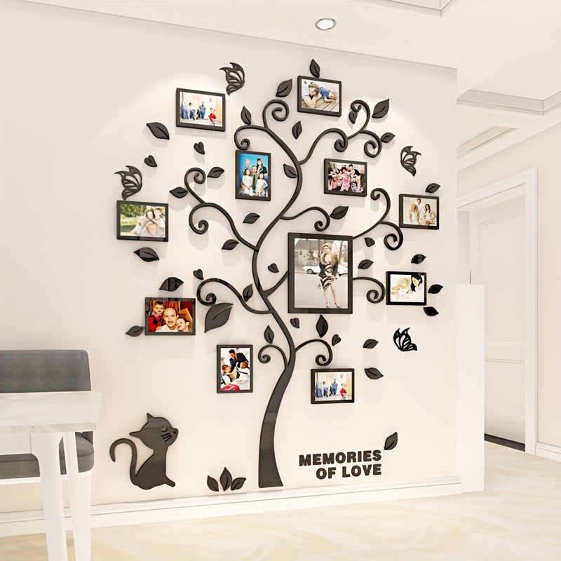3D acrylic photo tree wall decor, self-adhesive family photo frame display