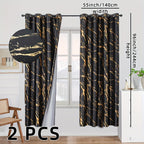 2 Pack Blackout Curtains Gold Foil Marble Grommet Top for Bedroom Living Room