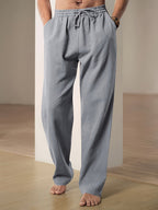 Men's casual trousers elastic waist drawstring straight fit lightweight