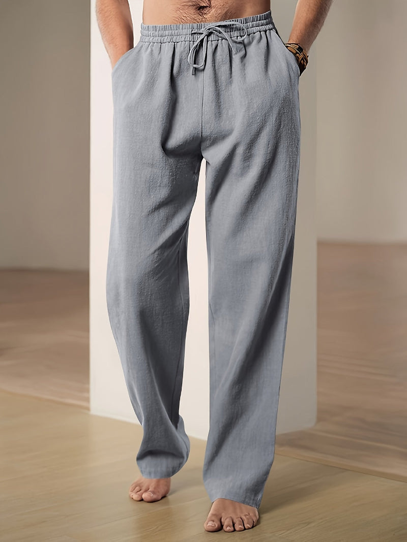 Men's casual trousers elastic waist drawstring straight fit lightweight
