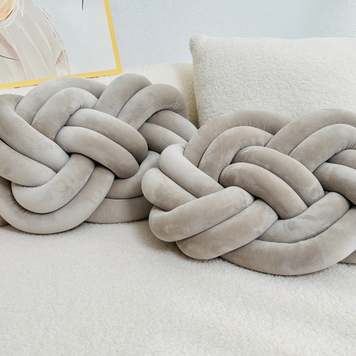 Plush button ball cushions set of 2, decorative knot design for sofa and bed